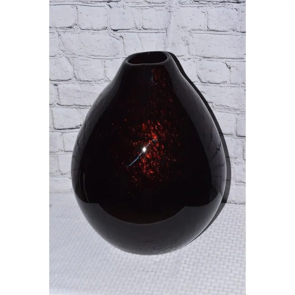 Tony Evans Design Hand Blown Art Glass in Black Marble & Metallic Copper Vessel